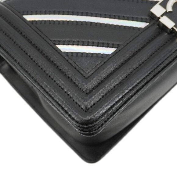 Chanel  Boy Flap Chevron Leather with Holographic PVC Crossbody Bag Black - Picture 9 of 16